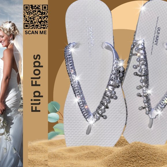 Flip Flops, Bridal Shoes, Beach Wedding Flip Flops, Rhinestones/Crystals, SZ6 - Picture 8 of 16
